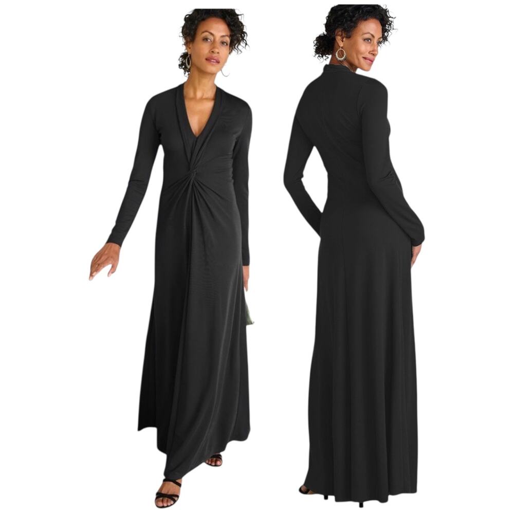 Soft Surroundings Lagia V-Neck Long Sleeve Maxi Dress Black XL